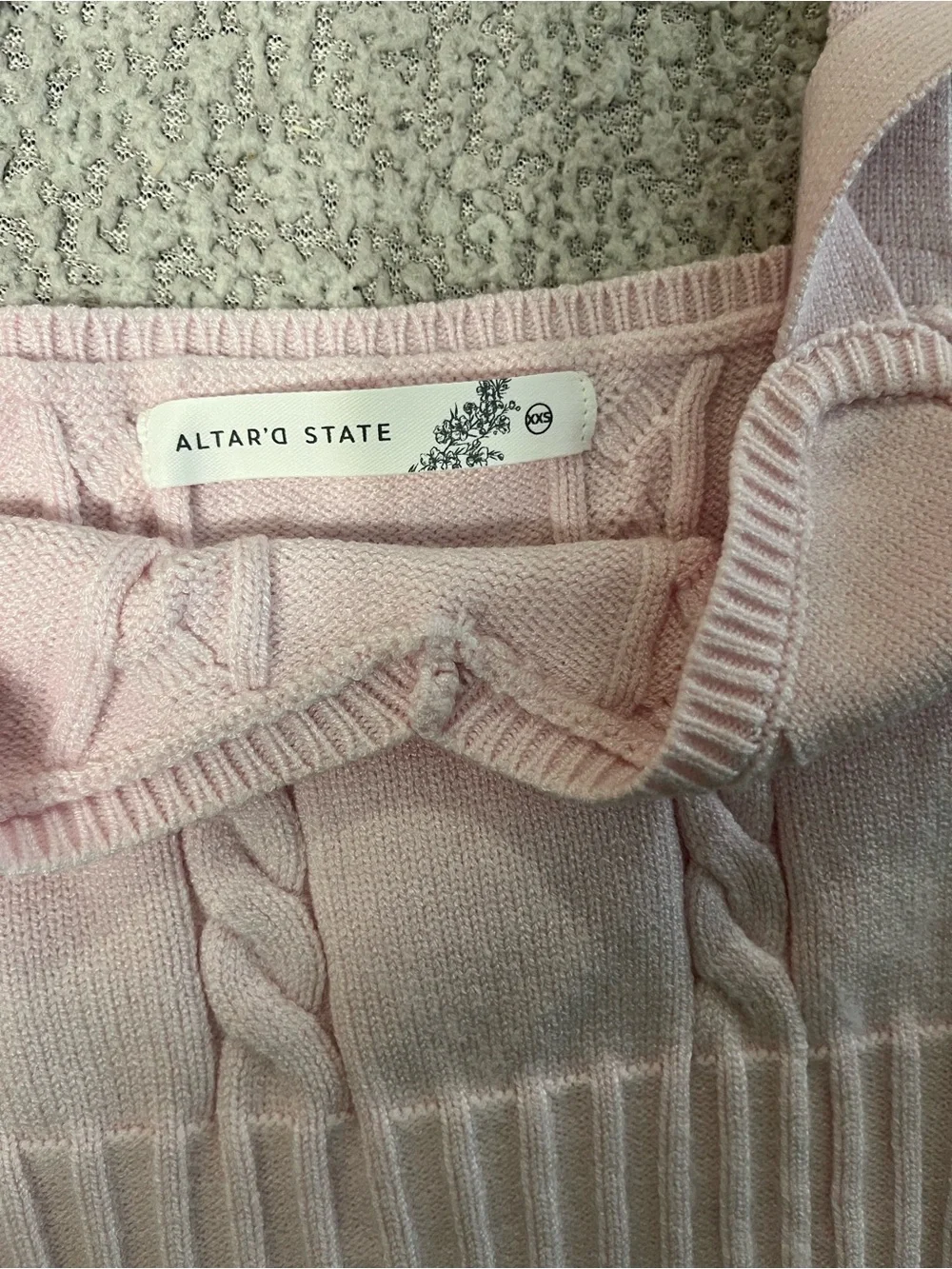 NWT Altar'd State Soft Pink Cable Knit Matching Cardigan & Crop Top Set Size XXS